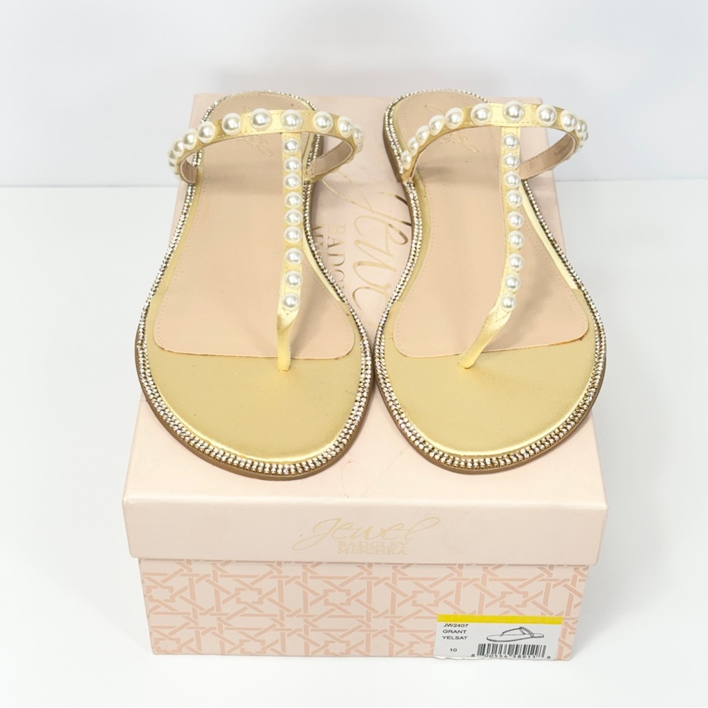 Badgley Mischka Jewel Gold Satin Pearl Sandals